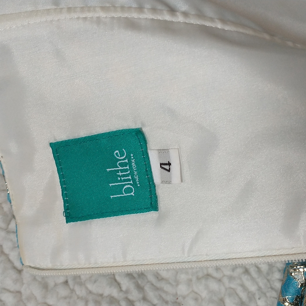 Turquoise and Gold Blithe NY Strapless Prom Dress - Picture 7 of 8